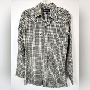 PANHANDLE SLIM Men's Green Western Yoke Pearl Snap Plaid Shirt, sz SM / 14.5